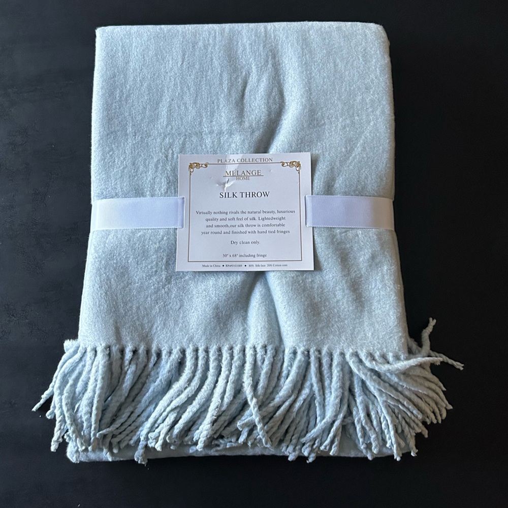 Melange Home Plaza collection silk throw with fringe